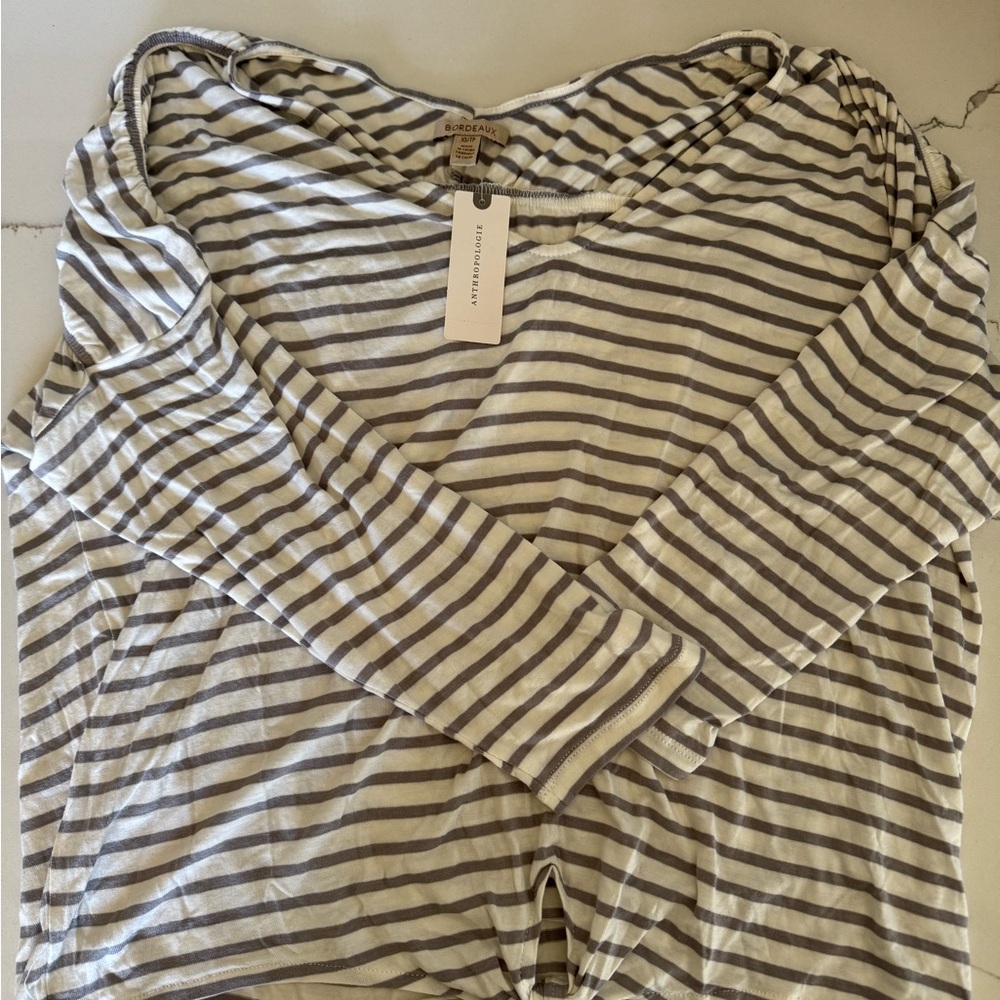 Anthropologie Striped Long Sleeve Top - Gray and White